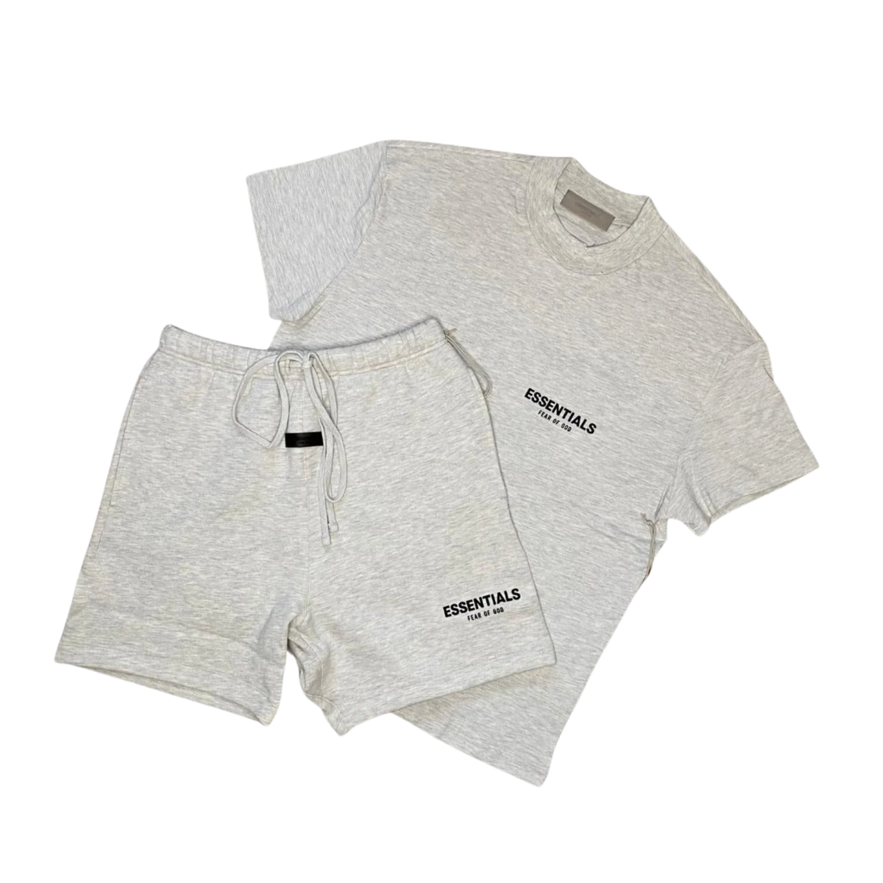 Fear of God Essentials Light Grey 'Light Oatmeal' T Shirt & Shorts Set